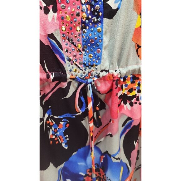 St. John Floral Tunic Dress With Rhinestone Accents Size P Silk Blend - Picture 2 of 15